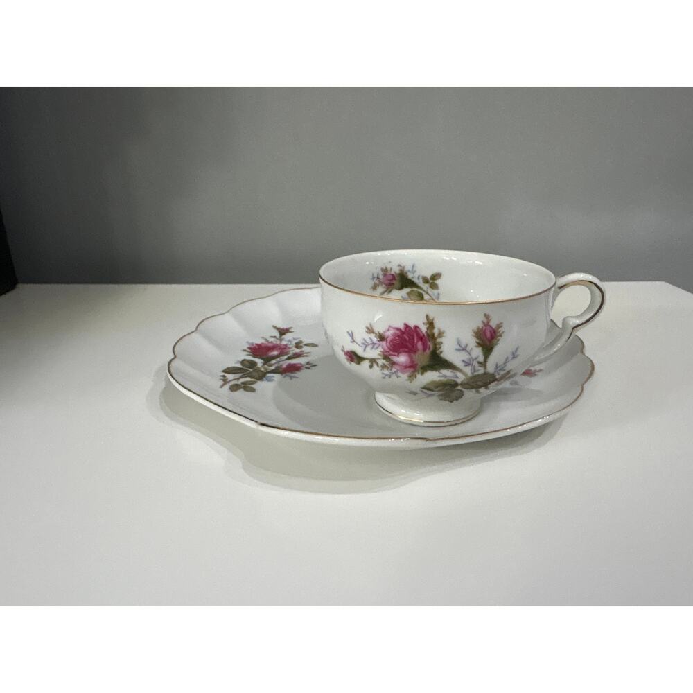 Vintage Porcelain Tea Set: Bella Rose Pink Moss Rose Cup and Plate